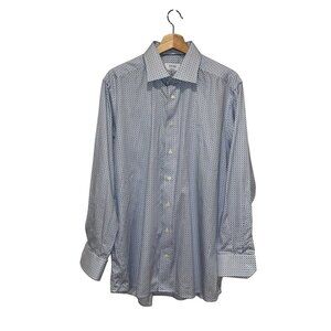 Eton Blue Patterned 100% Cotton Long Sleeve Button-Up Shirt Men's 43- 17